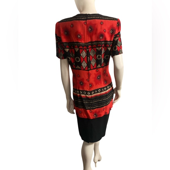 K.C.Spencer 90s Red and Black Geometric Dress - Picture 3 of 7